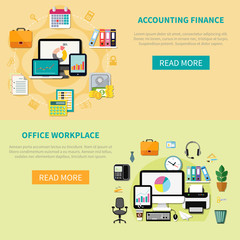 Two Horizontal Banners With Elements Of Office Interior