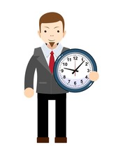 funny cartoon office worker with clock