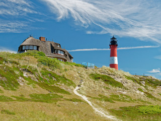 Leuchtturm in Hörnum auf der deutschen Nordseeinsel Sylt im Norden