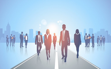 Business People Team Wolk Road Crowd Silhouette Businesspeople Group Human Resources Vector Illustration