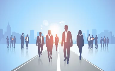 Fototapeten Business People Team Wolk Road Crowd Silhouette Businesspeople Group Human Resources Vector Illustration © mast3r