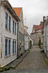The old Staverger located in Norway with white wooden buildings