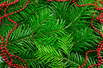 background of the Christmas tree, garlands and beads