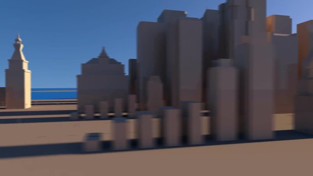 3D City flight animation in a sunny day