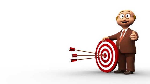 Successful business man character hitting the bull&rsquo;s eye
