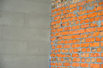 Corner of two walls in a house under construction
