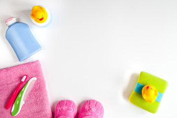 baby accessories for bath on white background