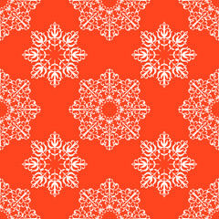 Naklejka na ściany i meble Seamless pattern with snowflakes on a red background