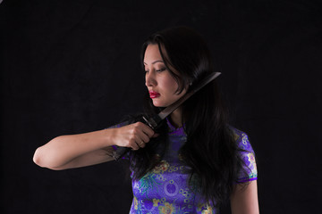 Samurai Girl, female ninja, samurai sword, katana, studio portrait