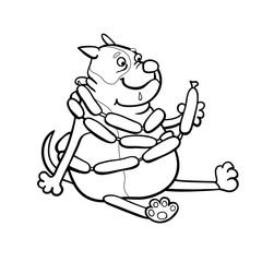 Bulldog with a bunch of sausages..