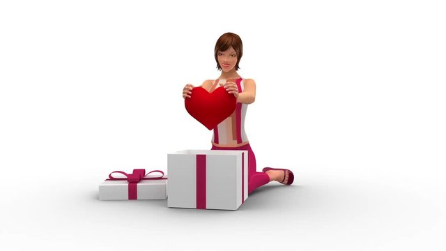 Happy Young Woman With Heart Shaped Gift