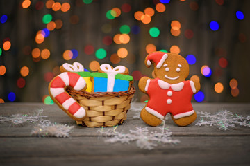 Christmas homemade gingerbread cookies on table