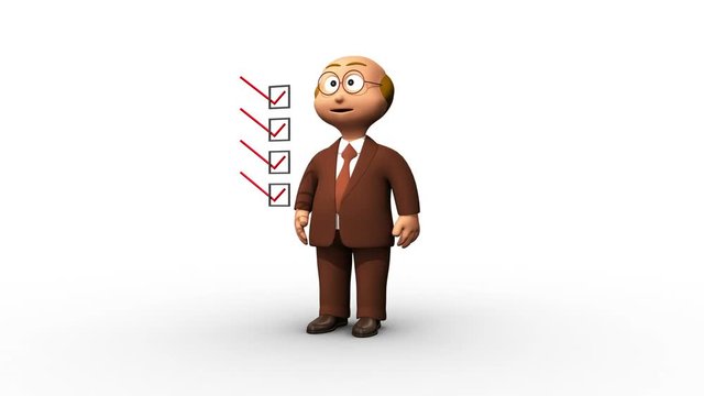 Senior 3D business man character ticking the checklist