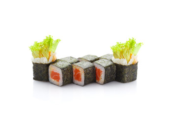 Sushi roll with salmon isolated on white background