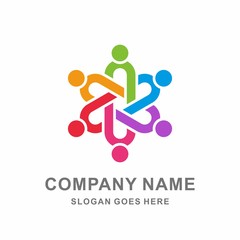 Colorful Circular Team Group Community People Holding Hands Business Company Stock Vector Logo Design Template 