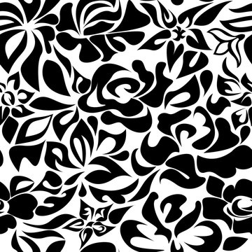 Seamless Pattern With Black Flowers On White Background