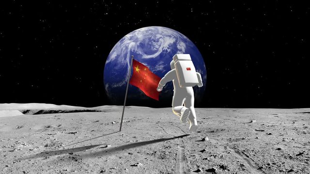 Chinese Astronaut Walking On A Planet