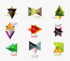 Set of triangle infographic layouts with text and options