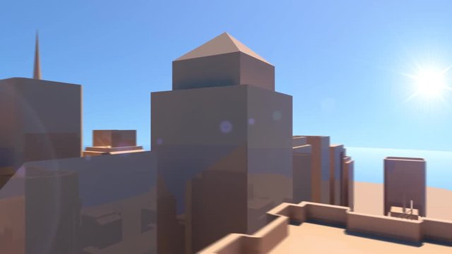 3D City flight animation in a sunny day