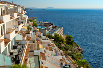 Fototapeta na wymiar hotel is on a mountain on the background of the sea