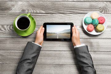 Businesswoman having coffee break