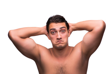 Fototapeta premium Young funny man isolated on white