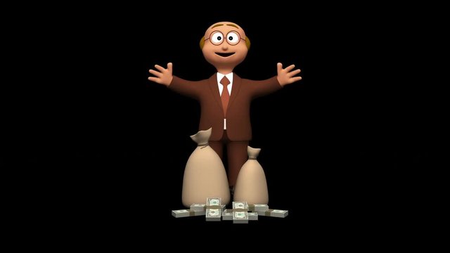 Senior 3D rich business man with piles of dollar