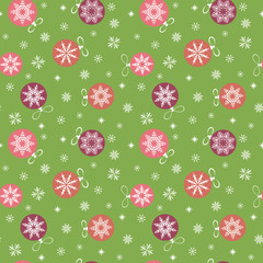 Christmas seamless pattern. Christmas balls on a green background