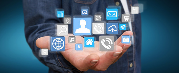 Businessman using modern digital icon application