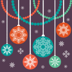 Christmas balls with snowflakes and decorations from beaded
