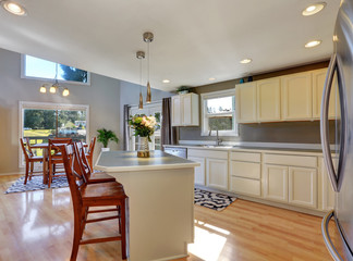 Modern kitchen room interior with kitchen island
