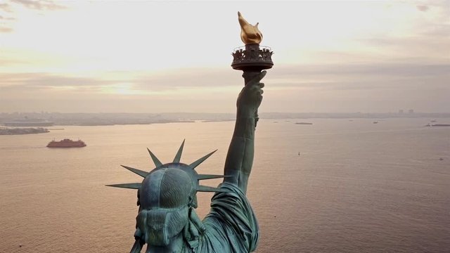 Aerial view from Back Statue of Liberty and Ferry 4K