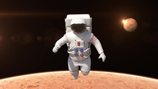 Astronaut Flying Over The Mars Surface