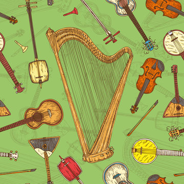 Seamless Pattern. String Musical Instruments