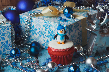 Christmas cupcake with colored decorations