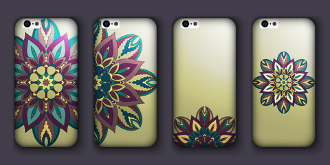 Phone case design set. Vintage decorative elements. Hand drawn background. Islam, Arabic, Indian, ottoman motifs.