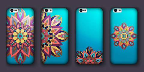 Phone case design set. Vintage decorative elements. Hand drawn background. Islam, Arabic, Indian, ottoman motifs.