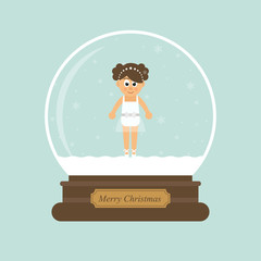 cartoon christmas snowglobe and cartoon ballerina