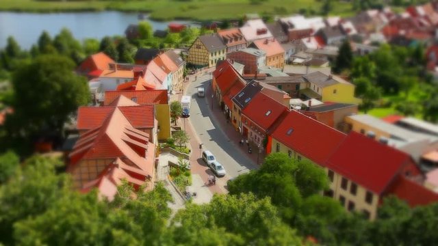 German Village (Röbel, Mecklenburg-Vorpommern), aerial view (Tilt shift effect)