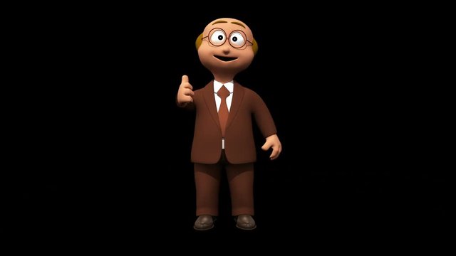 Happy cute business man character with thumbs up sign