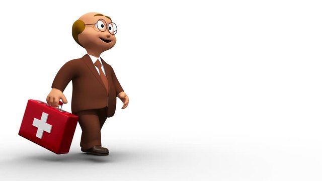 Senior cute 3D doctor character walking happily