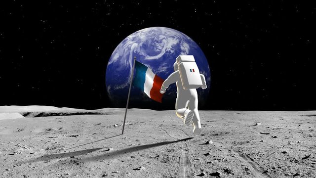 French Astronaut Walking On A Planet