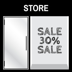 Shop front or store  view with sale sign vector illustration.