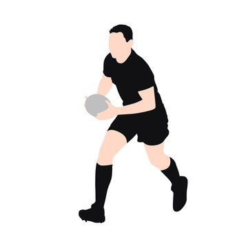 Running rugby player, abstract vector silhouette