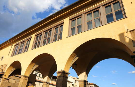 Vasari Corridor over old bridge in Florence Italy