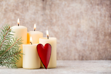 Christmas candles and lights. Christmas background.