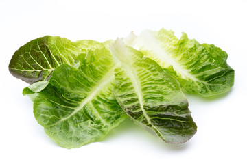 Fototapeta premium Fresh cos lettuce on white background.