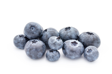 Close up of a blueberry branch isolated over white.