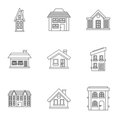 Building icons set. Outline illustration of 9 building vector icons for web
