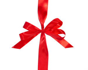 Red vertical gift ribbons and luxurious bow
